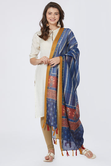 Digital Temple Motif Printed Chanderi Silk Dupatta